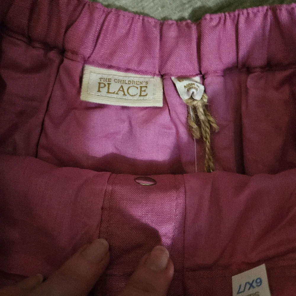 Girls Pink Linen Children's Place Skirt with Sparkle Buttons and Lace Size 6X/7